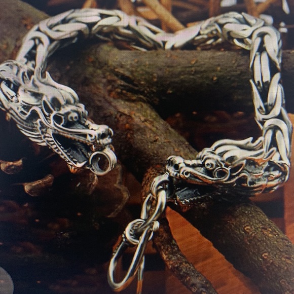 Other - Silver oxidized double headed keel bracelet dragon artwork